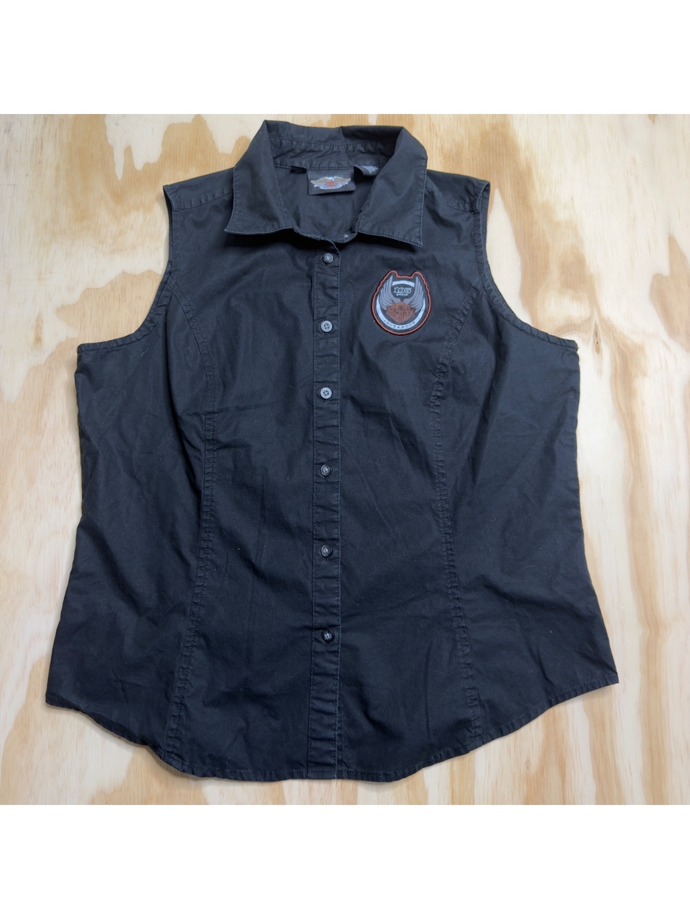 Harley Davidson Black Sleeveless Button-Up Shirt Embroidered Logo Size L